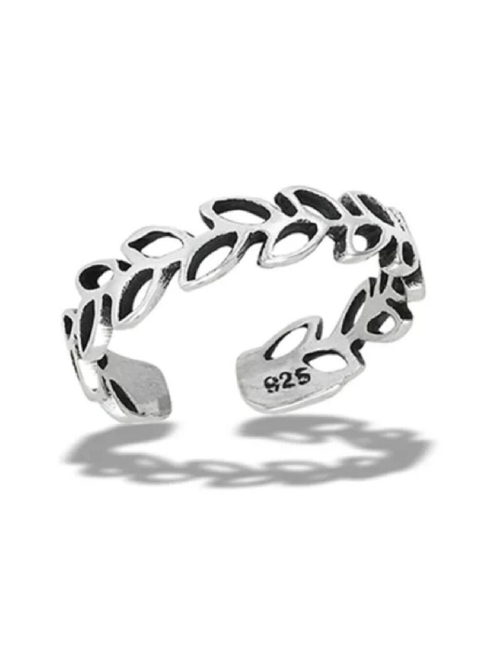 NWT- Sterling Silver (925) Adjustable Toe Ring, Alternating Leaves